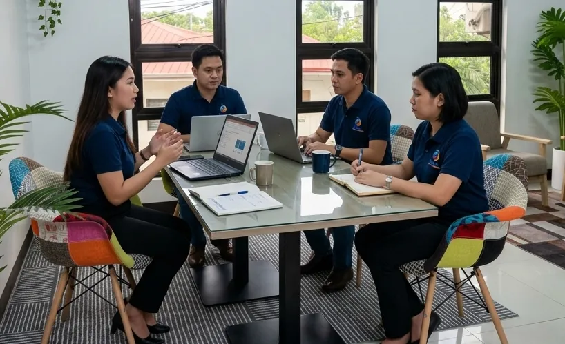 The Blue Tangerine team collaborating in a strategy meeting